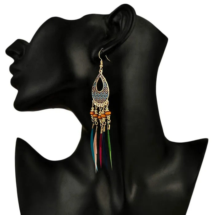 Yellow Chimes Earrings Yellow Chimes Two Pairs Feather Tassel Earrings For Women and Girls