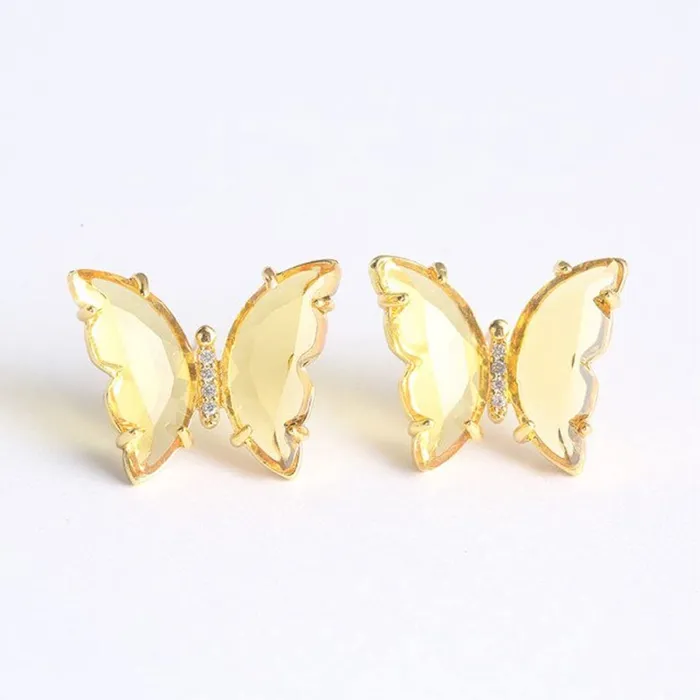 Yellow Chimes Elegant Latest Fashion Gold Plated Yellow Studded Crystal Butterfly Shaped Stud Earrings for Women and Girls Yellow Chimes Necklaces