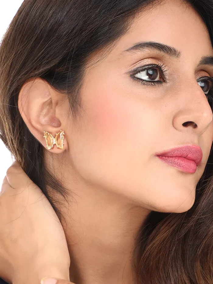 Yellow Chimes Elegant Latest Fashion Gold Plated Yellow Studded Crystal Butterfly Shaped Stud Earrings for Women and Girls Yellow Chimes Necklaces