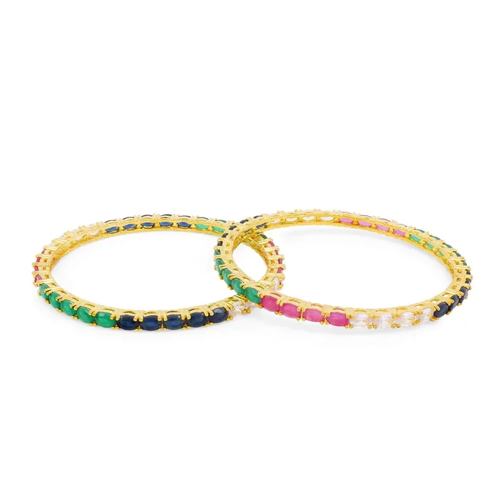 Yellow Chimes Elegant Multicolor ADAmerican Diamond Studded 18k Gold Plated Classic 2 PCs Handcrafted Bangles Set for Women Girls 26 Yellow Chimes Earrings