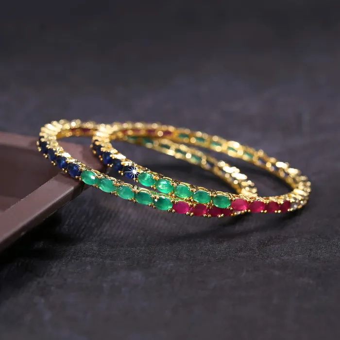 Yellow Chimes Elegant Multicolor ADAmerican Diamond Studded 18k Gold Plated Classic 2 PCs Handcrafted Bangles Set for Women Girls 26 Yellow Chimes Earrings