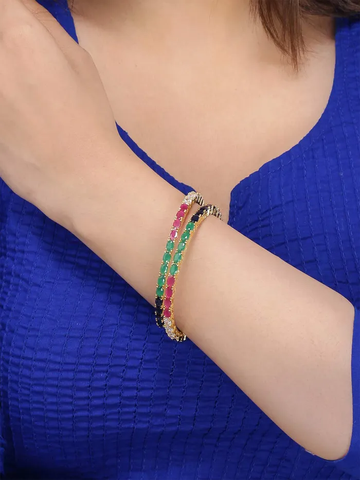 Yellow Chimes Elegant Multicolor ADAmerican Diamond Studded 18k Gold Plated Classic 2 PCs Handcrafted Bangles Set for Women Girls 26 Yellow Chimes Earrings