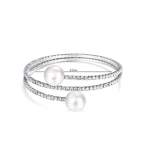 Yellow Chimes Elegant Pearl Multilayer Crystal Open Stretchable Bridal Bangles Silver Plated Cuff Bracelet for Women and Girls Yellow Chimes Bracelets Yellow Chimes Elegant Pearl Multilayer Crystal Open Stretchable Bridal Bangles Silver Plated Cuff Bracelet for Women and Girls Yellow Chimes Bracelets