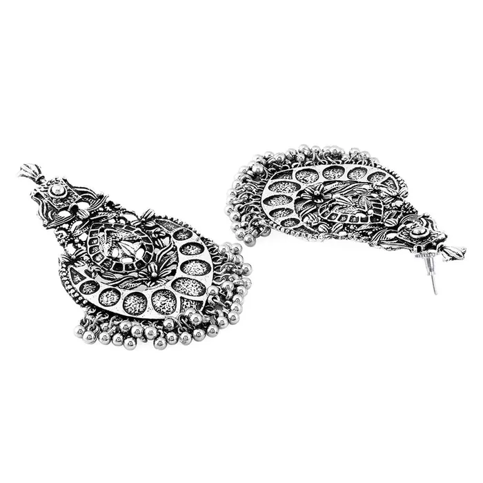 Yellow Chimes Ethnic German Silver Oxidised Flower Design Silver Beads Dangler Earrings for Women And Girls medium YCTJER25OXDDNGSL Yellow Chimes Earrings