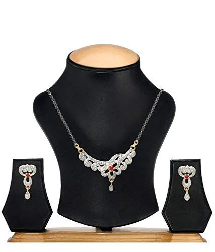 Yellow Chimes Exclusive Floral Design Crystal Black Bead MangalSuthra With Earrings For Women Yellow Chimes Necklaces