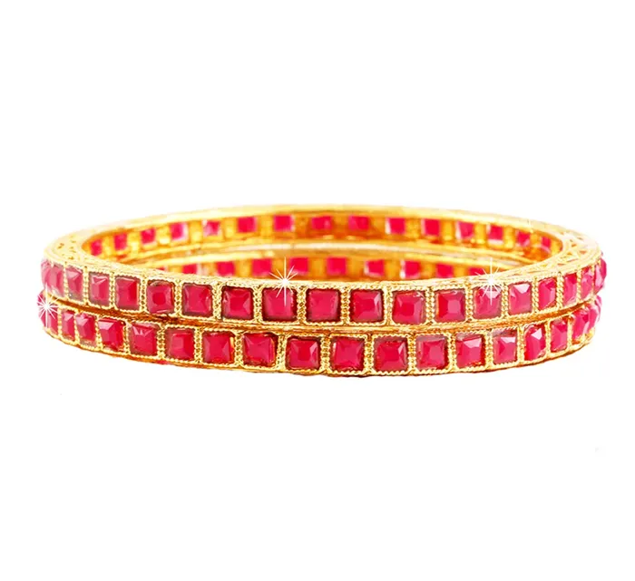 Yellow Chimes Exclusive Ruby Studded 2 PC Gold Plated Traditional Bangles Set for Women and Girls Yellow Chimes Earrings Yellow Chimes Exclusive Ruby Studded 2 PC Gold Plated Traditional Bangles Set for Women and Girls Yellow Chimes Earrings