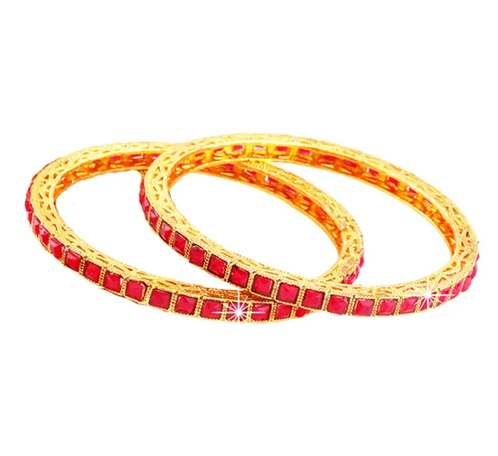 Yellow Chimes Exclusive Ruby Studded 2 PC Gold Plated Traditional Bangles Set for Women and Girls Yellow Chimes Earrings