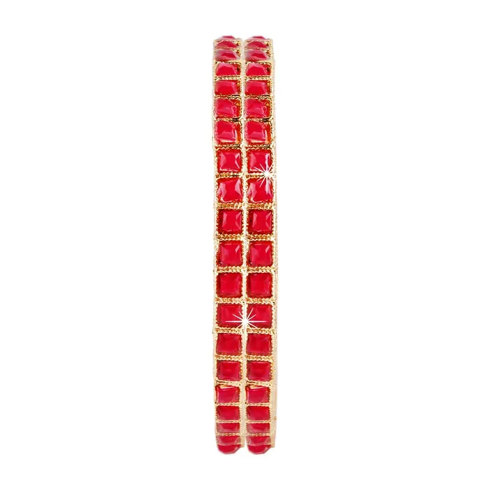 Yellow Chimes Exclusive Ruby Studded 2 PC Gold Plated Traditional Bangles Set for Women and Girls Yellow Chimes Earrings