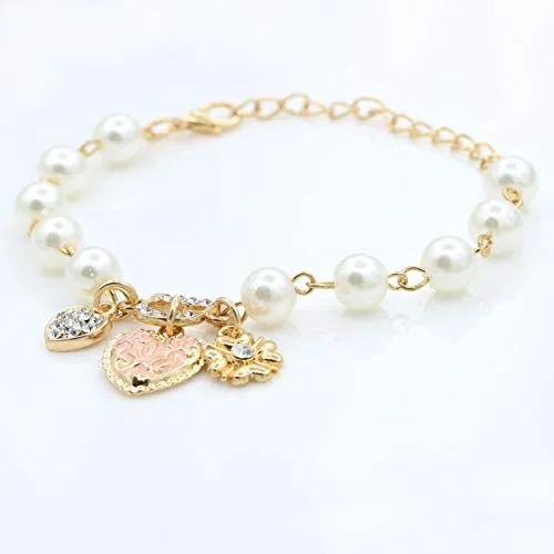 Yellow Chimes Exquisite Pearl Floral Love Heart Gold Plated Charm Bracelet for Women and Girls Yellow Chimes Necklaces