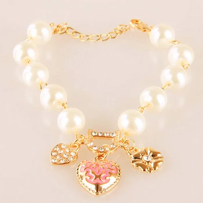 Yellow Chimes Exquisite Pearl Floral Love Heart Gold Plated Charm Bracelet for Women and Girls Yellow Chimes Necklaces