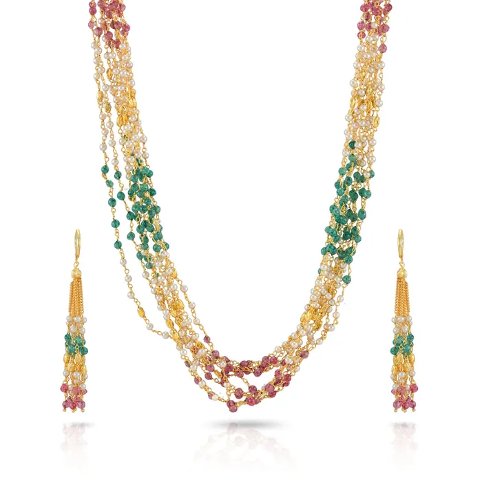 Yellow Chimes Ganthan Moti Handmade Pearl Multilayer Beads Gold Plated Traditional Long Chain Necklace Set with Earrings Jewellery Set for Women and Girls Yellow Chimes Necklaces Yellow Chimes Ganthan Moti Handmade Pearl Multilayer Beads Gold Plated Traditional Long Chain Necklace Set with Earrings Jewellery Set for Women and Girls Yellow Chimes Necklaces