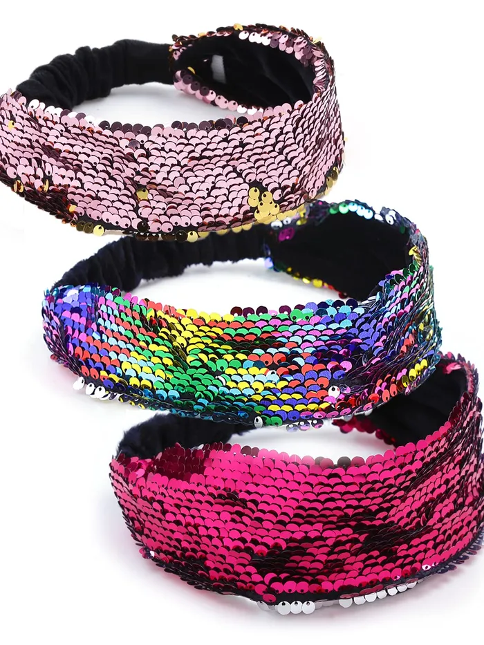 Yellow Chimes Head Bands for Girls Sequin Fabric Headbands Set Reversible Hairband Flip Glitter Headbands Non Slip Hair Bands for Women and Girls Multicolor Yellow Chimes Earrings