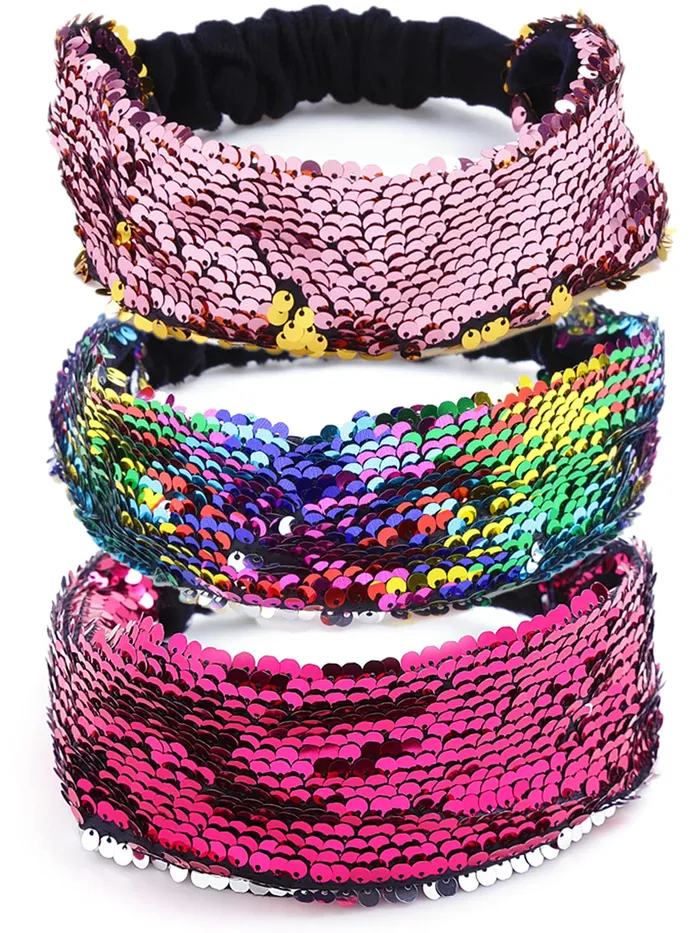 Yellow Chimes Head Bands for Girls Sequin Fabric Headbands Set Reversible Hairband Flip Glitter Headbands Non Slip Hair Bands for Women and Girls Multicolor Yellow Chimes Earrings