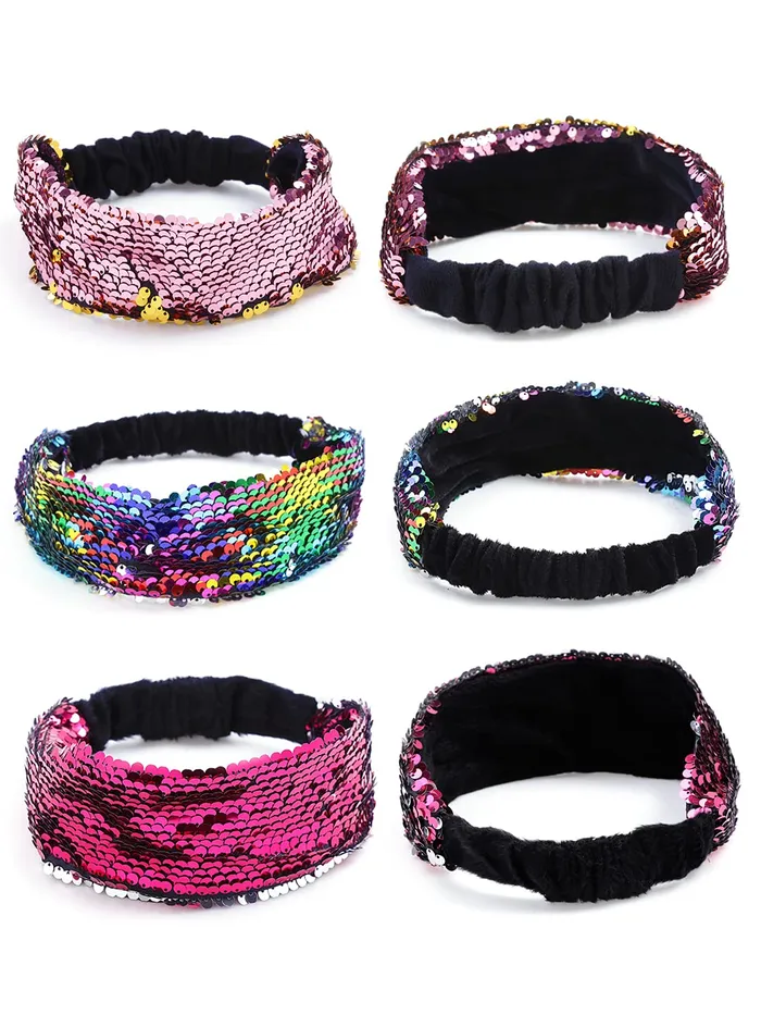 Yellow Chimes Head Bands for Girls Sequin Fabric Headbands Set Reversible Hairband Flip Glitter Headbands Non Slip Hair Bands for Women and Girls Multicolor Yellow Chimes Earrings