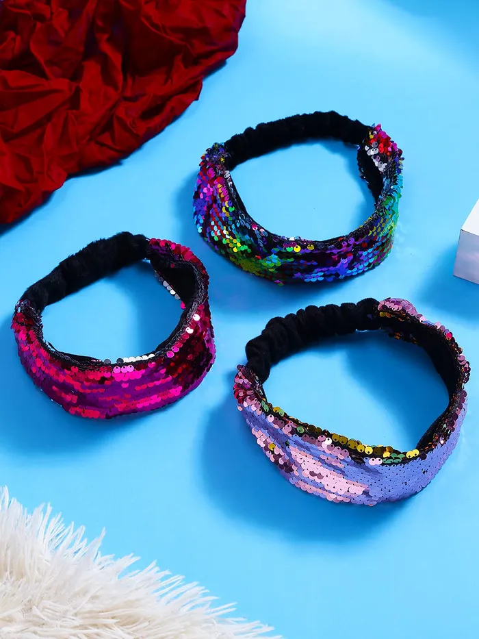 Yellow Chimes Head Bands for Girls Sequin Fabric Headbands Set Reversible Hairband Flip Glitter Headbands Non Slip Hair Bands for Women and Girls Multicolor Yellow Chimes Earrings