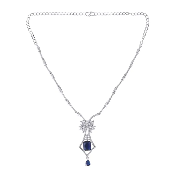 Yellow Chimes Jewellery Set for Women and Girls American Diamond Jewellery Set Silver Tone Drop Designed Blue AD Necklace Set Birthday Gift for girls and women Anniversary Gift for Wife Yellow Chimes Rings