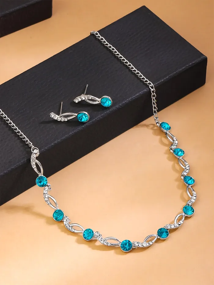 Yellow Chimes Jewellery Set for Women and Girls Crystal Jewellery Set for Women Silver Tone White and Blue Crystal Choker Necklace Set Birthday Gifts For Women Valentine Gift for Girls Yellow Chimes Earrings