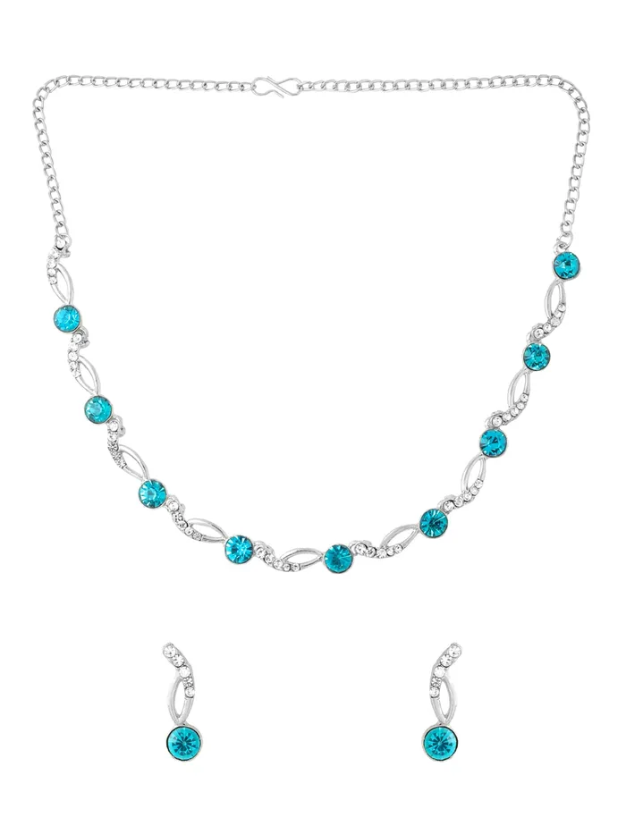 Yellow Chimes Jewellery Set for Women and Girls Crystal Jewellery Set for Women Silver Tone White and Blue Crystal Choker Necklace Set Birthday Gifts For Women Valentine Gift for Girls Yellow Chimes Earrings