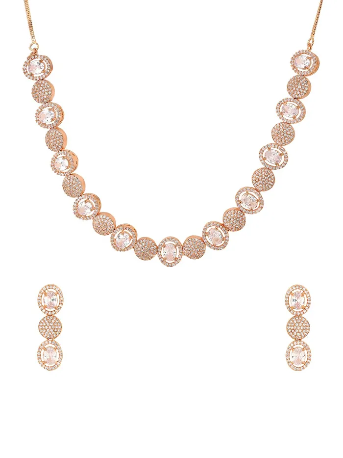 Yellow Chimes Jewellery Set For Women Rose Gold Toned ADAmerican Diamond Studded Necklace Set For Women and Girls Yellow Chimes Earrings Yellow Chimes Jewellery Set For Women Rose Gold Toned ADAmerican Diamond Studded Necklace Set For Women and Girls Yellow Chimes Earrings
