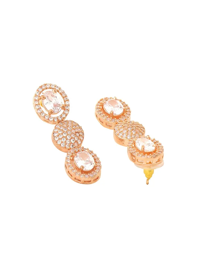 Yellow Chimes Jewellery Set For Women Rose Gold Toned ADAmerican Diamond Studded Necklace Set For Women and Girls Yellow Chimes Earrings