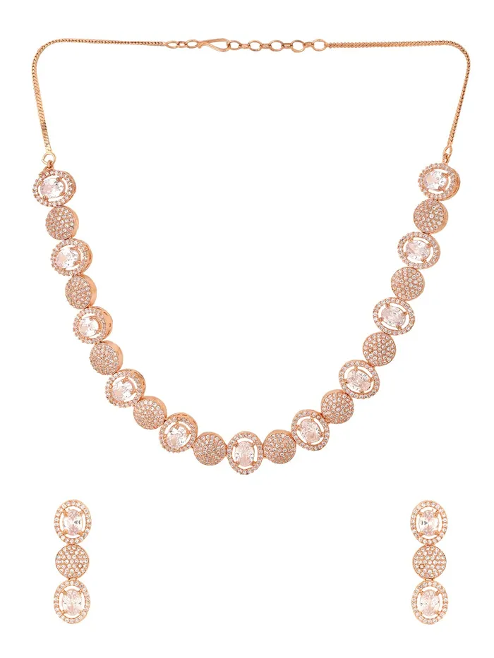 Yellow Chimes Jewellery Set For Women Rose Gold Toned ADAmerican Diamond Studded Necklace Set For Women and Girls Yellow Chimes Earrings