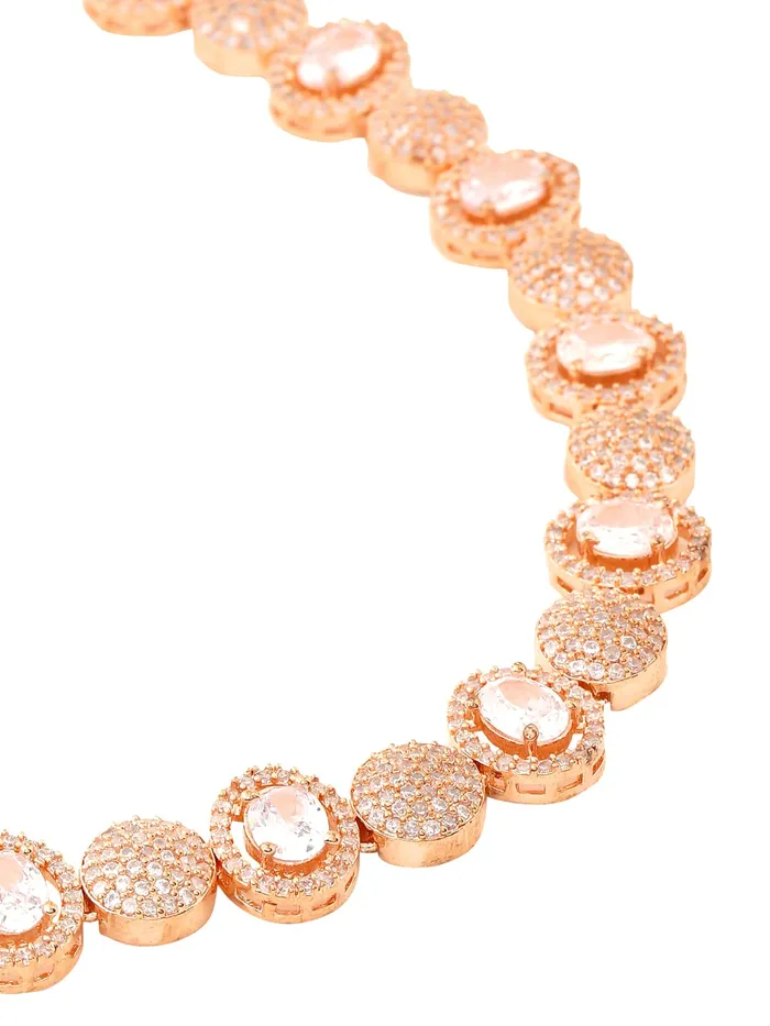 Yellow Chimes Jewellery Set For Women Rose Gold Toned ADAmerican Diamond Studded Necklace Set For Women and Girls Yellow Chimes Earrings