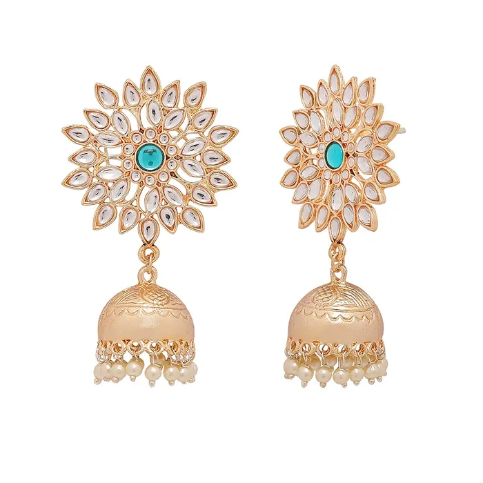 Yellow Chimes Jhumka Earrings for Women Floral Kundan Jhumka Gold Plated Traditional JhumkaJhumki Earrings for Women and Girls Yellow Chimes Necklaces