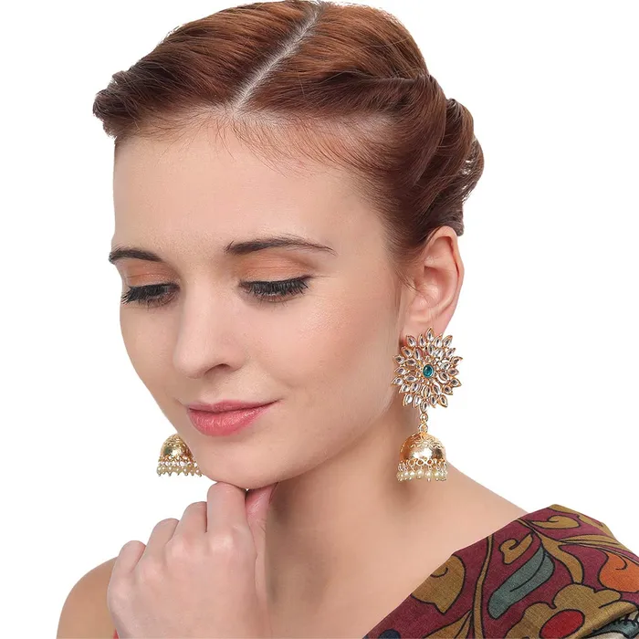 Yellow Chimes Jhumka Earrings for Women Floral Kundan Jhumka Gold Plated Traditional JhumkaJhumki Earrings for Women and Girls Yellow Chimes Necklaces