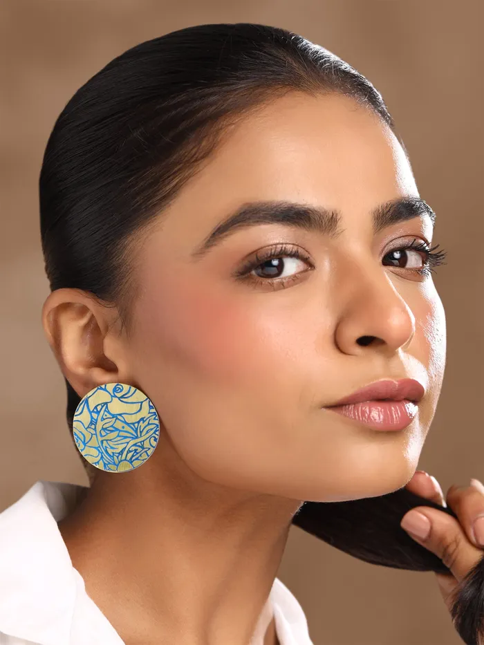 Yellow Chimes Meenakari Stud Earrings for Women Fashion Earrings for Girls Golden Studs Earrings Gold Plated Circle Shaped Women Earrings Birthday Anniversary Gift for Girls Wife Yellow Chimes Necklaces