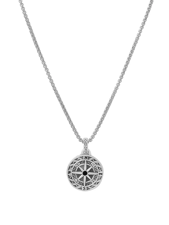 Yellow Chimes Necklaces Chain Pendant for Men Silver Compass Design Necklace Accessories 60cm Stainless Steel Yellow Chimes Necklaces Chain Pendant for Men Silver Compass Design Necklace Accessories 60cm Stainless Steel