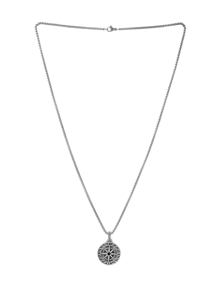 Yellow Chimes Necklaces Chain Pendant for Men Silver Compass Design Necklace Accessories 60cm Stainless Steel