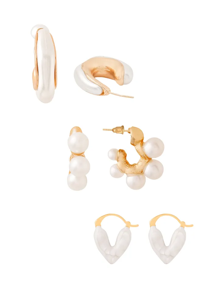 Yellow Chimes Necklaces Combo Pearl Hoop Earrings for Women Fashionable Gift Set 3 Pairs Gold White Yellow Chimes Necklaces Combo Pearl Hoop Earrings for Women Fashionable Gift Set 3 Pairs Gold White