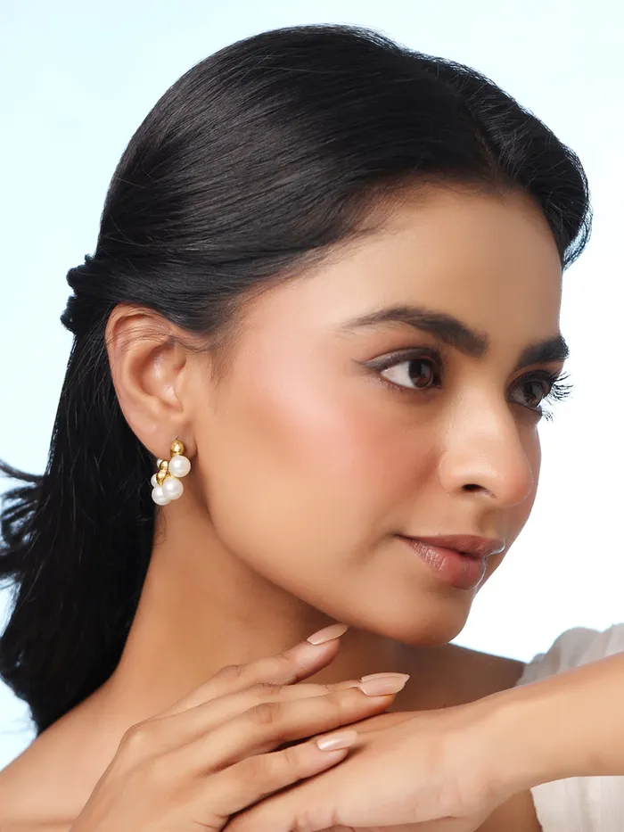 Yellow Chimes Necklaces Combo Pearl Hoop Earrings for Women Fashionable Gift Set 3 Pairs Gold White