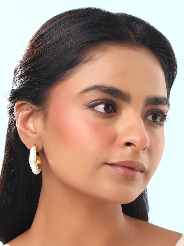 Yellow Chimes Necklaces Combo Pearl Hoop Earrings for Women Fashionable Gift Set 3 Pairs Gold White