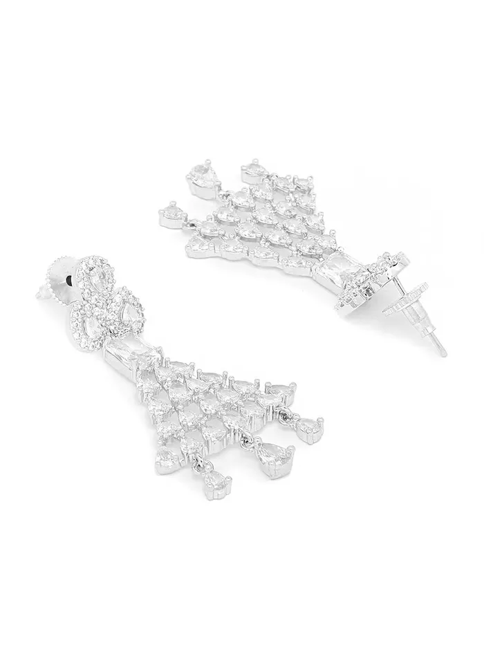 Yellow Chimes Necklaces Yellow Chimes American Diamond Jewellery Set for Women Rhodium Plated Bridal Wedding White AD Jewellery Necklace Set for Women and Girls