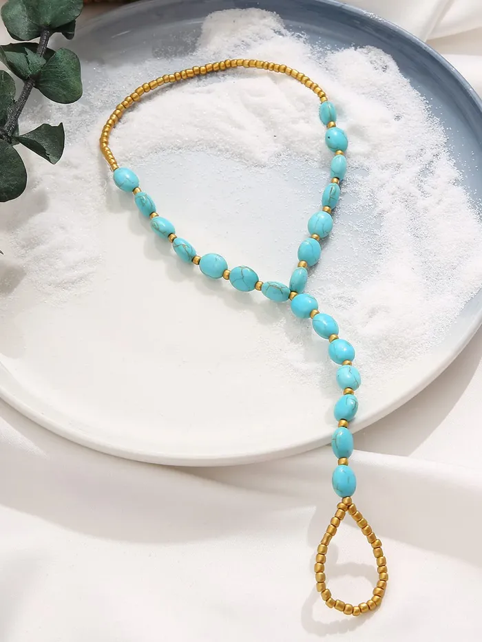 Yellow Chimes Necklaces Yellow Chimes Anklets For Women Boho Pearl Studded Anklet With Toe Ring Multilayered Foot Jewellery For Women and Girls