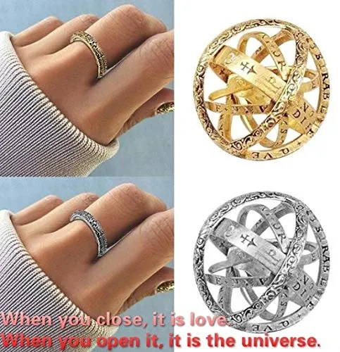 Yellow Chimes Necklaces Yellow Chimes Astronomical Sphere Ball Ring Love Proposal Valentines Quirky Ring for Women and Girls Golden