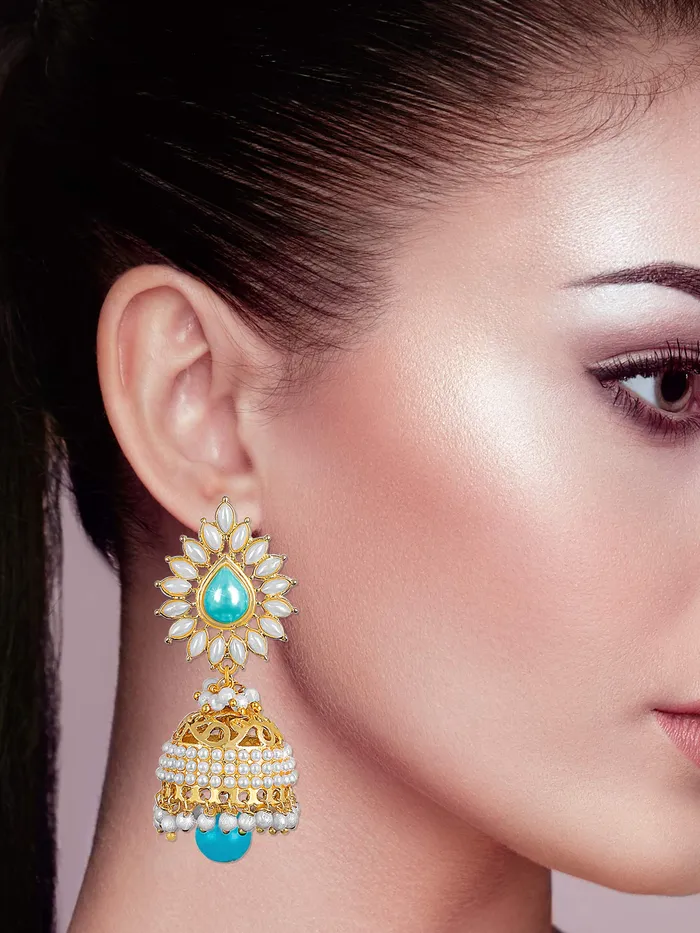 Yellow Chimes Necklaces Yellow Chimes Bollywood Celebrity Party Wear Traditional Pearl Moti JhumkaJhumki Earrings for Women and Girls Blue