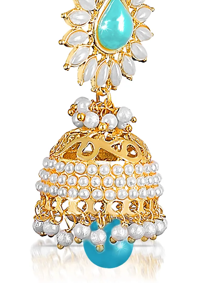 Yellow Chimes Necklaces Yellow Chimes Bollywood Celebrity Party Wear Traditional Pearl Moti JhumkaJhumki Earrings for Women and Girls Blue