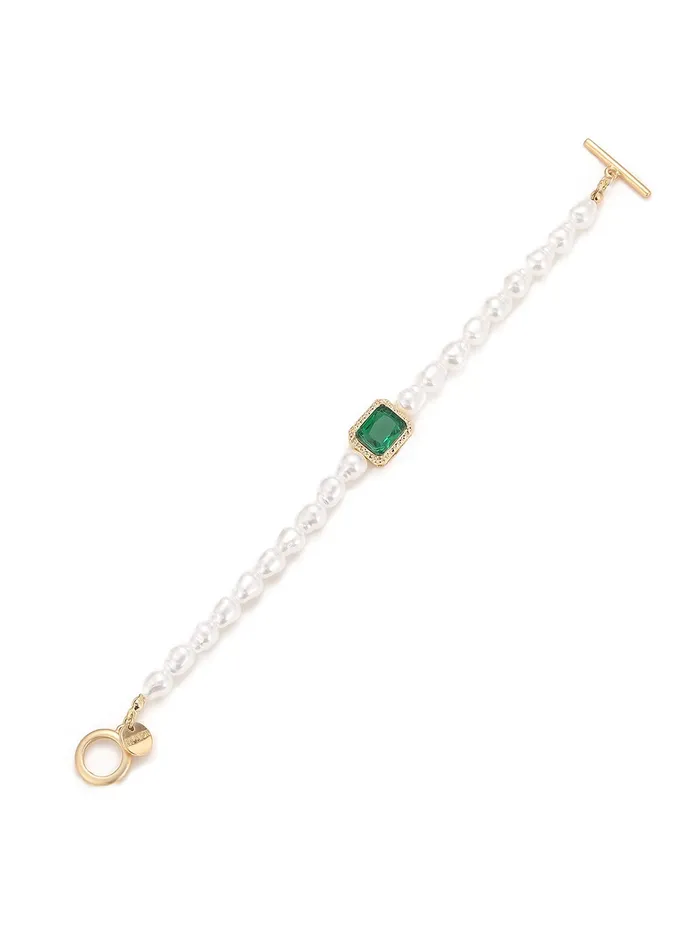 Yellow Chimes Necklaces Yellow Chimes Bracelet for Women and Girls Pearl Bracelets for Girls Gold Toned Pearl Beaded Green Crystal Pearls Bracelet Birthday Gift For girls and women Anniversary Gift for Wife