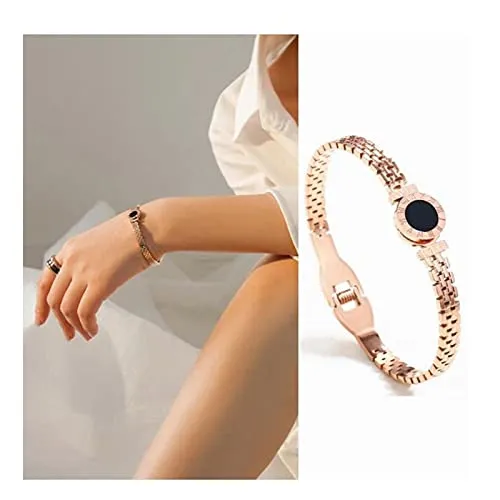 Yellow Chimes Necklaces Yellow Chimes Bracelet for Women Stainless Steel Rose Gold Plated Statement Style Black Circle Design Kadaa Bracelet for Women and Girls