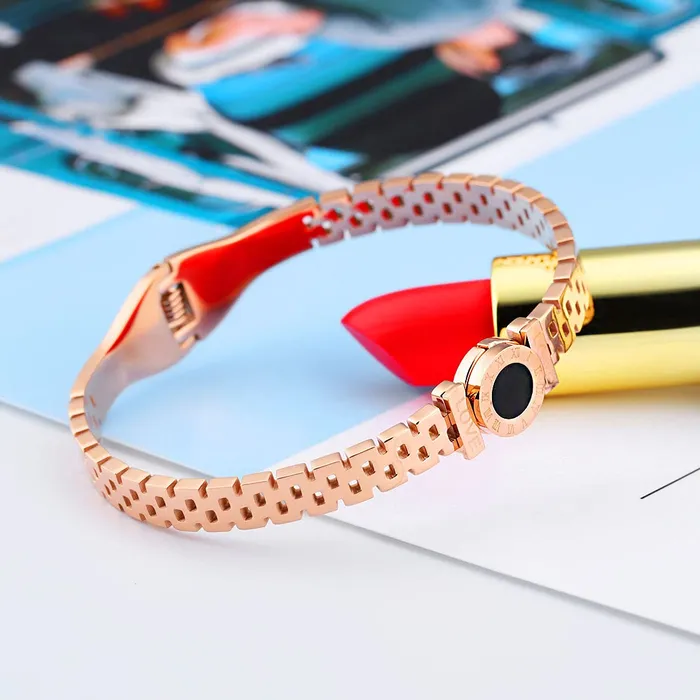 Yellow Chimes Necklaces Yellow Chimes Bracelet for Women Stainless Steel Rose Gold Plated Statement Style Black Circle Design Kadaa Bracelet for Women and Girls