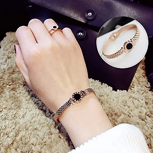 Yellow Chimes Necklaces Yellow Chimes Bracelet for Women Stainless Steel Rose Gold Plated Statement Style Black Circle Design Kadaa Bracelet for Women and Girls
