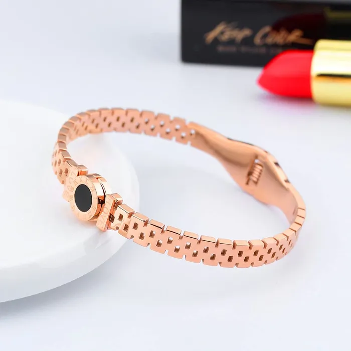 Yellow Chimes Necklaces Yellow Chimes Bracelet for Women Stainless Steel Rose Gold Plated Statement Style Black Circle Design Kadaa Bracelet for Women and Girls