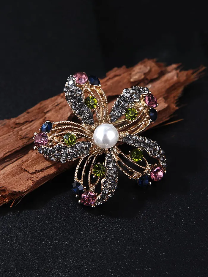 Yellow Chimes Necklaces Yellow Chimes Brooch for Women Multicolor Crystal Floral Shaped Brooch Pin Fashionable Brooch for Girls and Women