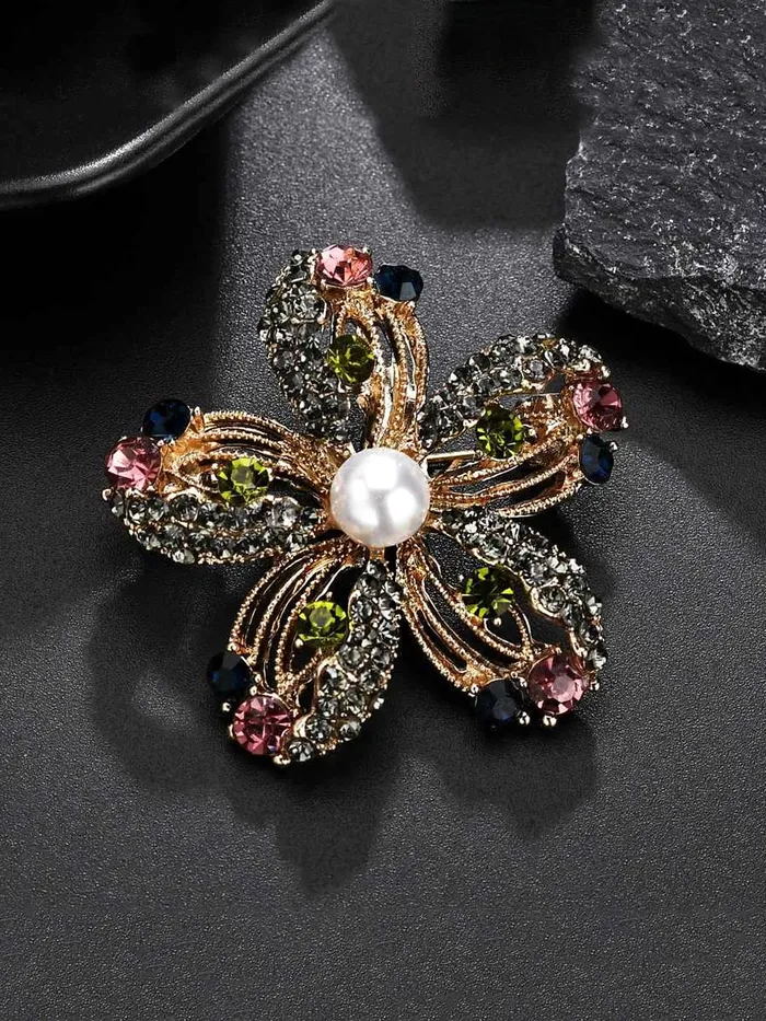Yellow Chimes Necklaces Yellow Chimes Brooch for Women Multicolor Crystal Floral Shaped Brooch Pin Fashionable Brooch for Girls and Women