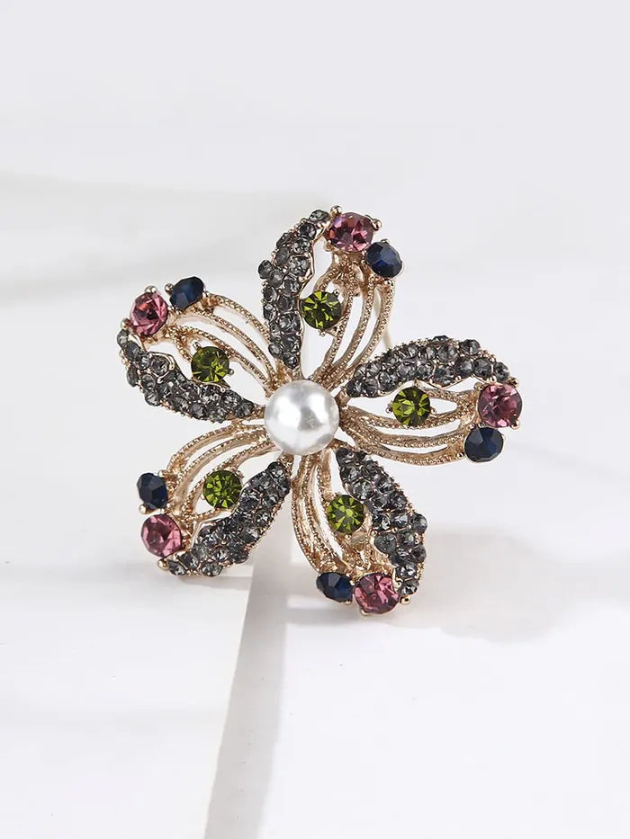 Yellow Chimes Necklaces Yellow Chimes Brooch for Women Multicolor Crystal Floral Shaped Brooch Pin Fashionable Brooch for Girls and Women