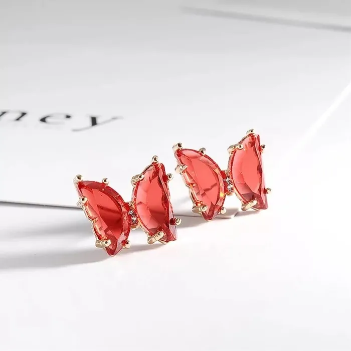 Yellow Chimes Necklaces Yellow Chimes Butterfly Pendant Set for Women Elegant Gold Plated Red Butterfly Crystal Pendant Set with Stud Earrings for Women and Girls