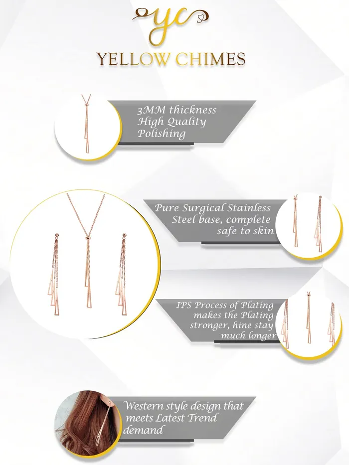Yellow Chimes Necklaces Yellow Chimes Chain Necklace With Threader Earrings Set Style6