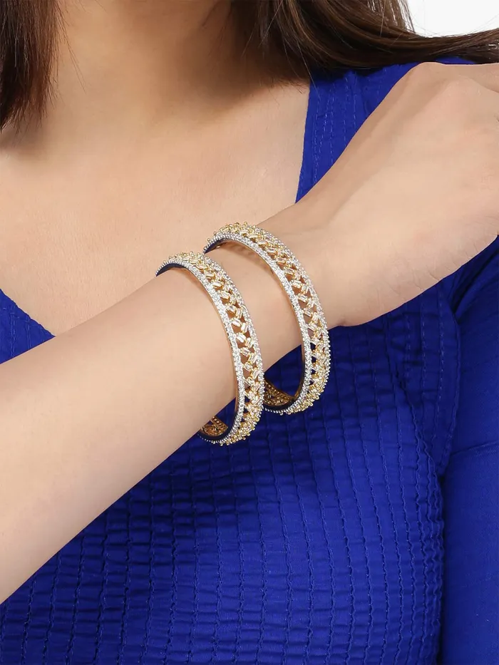 Yellow Chimes Necklaces Yellow Chimes Classic Design Set of 2 Pcs White ADAmerican Diamond Studded 18k Gold Plated Handcrafted Bangles Set for Women Girls 28